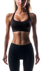 Fototapeta premium Closeup woman body. Fitness woman showing abs and flat belly isolated on white background