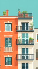 Balcony View of Two Buildings in Orange and White