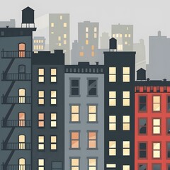 Minimalist Cityscape Illustration with Buildings and Windows