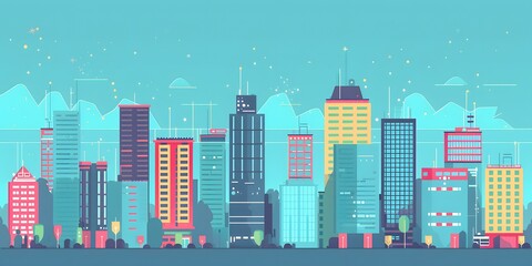 Naklejka premium Modern City Skyline Illustration With Flat Design