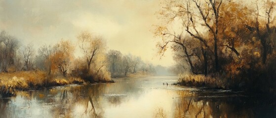 Riverbank in the 17th Century - Vintage Art. AI generated illustration