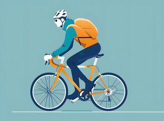 Obraz premium Man Riding Bicycle with Helmet and Backpack