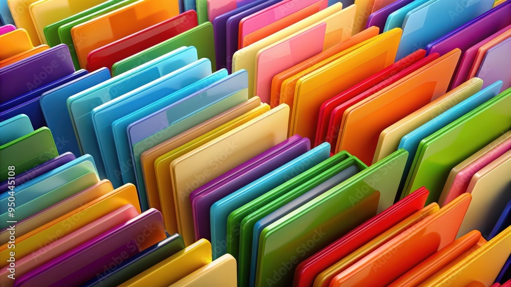 Fototapete abstract rendering of colorful folders overlapping in a background, organization, storage, data, doc