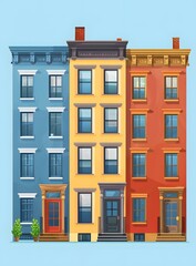 Naklejka premium Three Colorful Townhouses with Windows and Doors