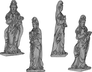 Vector sketch illustration of decorative design of goddess statue bringing grace