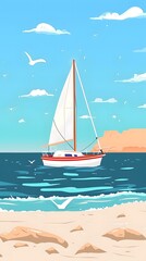Naklejka premium Sailboat on the Beach with Clear Blue Sky