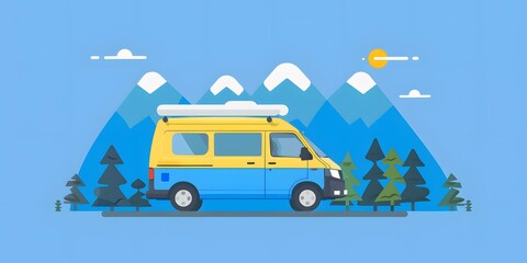 Yellow Van in Mountain Landscape