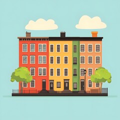 Obraz premium Colorful Row Houses with Green Trees and Blue Sky