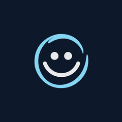 a smiley face logo on a dark background