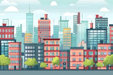 Cityscape Illustration with Buildings and Trees