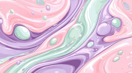 Abstract Swirls of Pink  Green  and Purple Liquid with Bubbles
