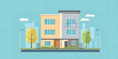 Modern House with Trees and Sky Background