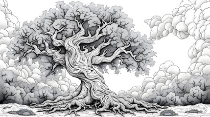 A tree with a trunk that is very thick and has many branches - generative AI