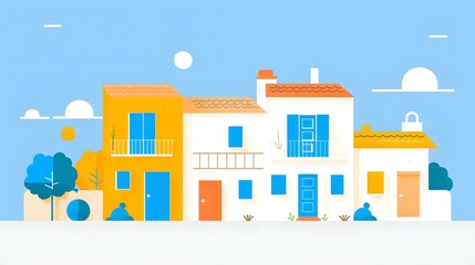 Fototapeta premium Summertime Row of Colorful Houses Illustration