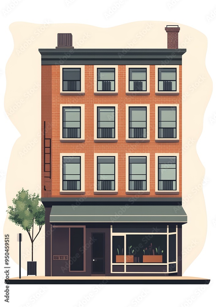 Canvas Prints Brick Building With Store Front Illustration