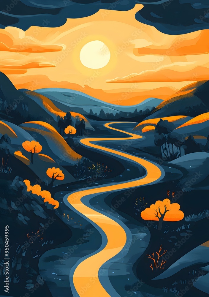 Canvas Prints Winding Road Through a Blue and Orange Landscape