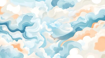 Abstract Swirling Cloudscape   Light Blue and Peach