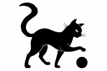 Cat playing with a ball vector silhouette, playful cat icon vector

