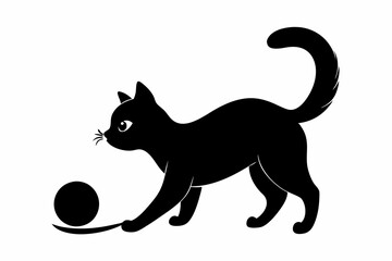 Cat playing with a ball vector silhouette, playful cat icon vector

