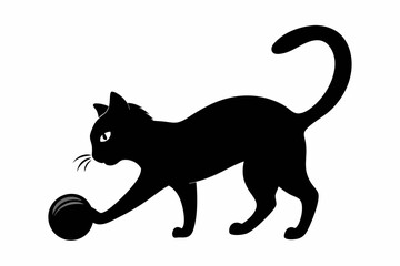 Cat playing with a ball vector silhouette, playful cat icon vector

