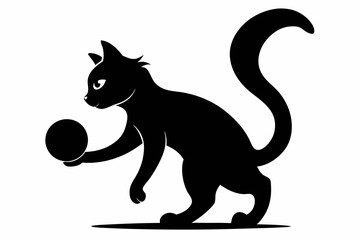 Cat playing with a ball vector silhouette, playful cat icon vector

