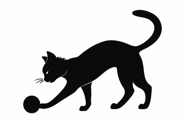 Cat playing with a ball vector silhouette, playful cat icon vector

