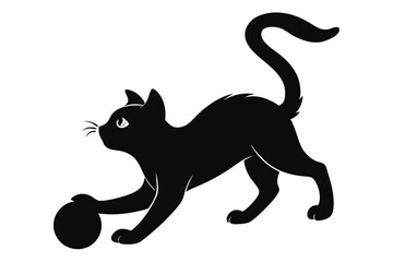 Cat playing with a ball vector silhouette, playful cat icon vector

