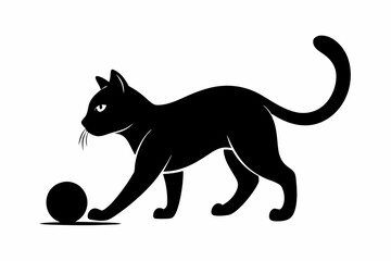Obraz premium Cat playing with a ball vector silhouette, playful cat icon vector