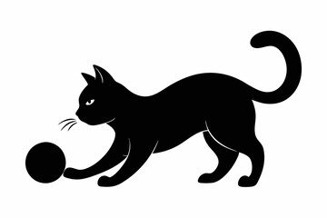 Cat Playing with a Ball Silhouette, black cat playing ball vector illustration