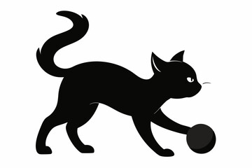 Cat Playing with a Ball Silhouette, black cat playing ball vector illustration