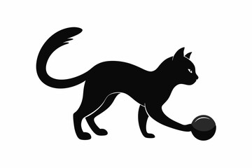 Cat Playing with a Ball Silhouette, black cat playing ball vector illustration
