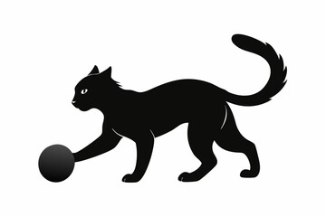Cat Playing with a Ball Silhouette, black cat playing ball vector illustration