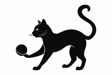 Cat Playing with a Ball Silhouette, black cat playing ball vector illustration