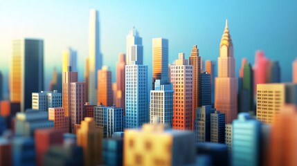 Obraz premium A colorful cityscape with tall buildings, rendered in a low-poly style. The image depicts a modern urban environment, perfect for business or technology concepts.