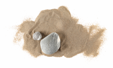 Pile desert sand and stone isolated on white background, clipping path, top view