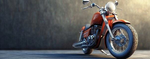 Fototapeta premium A red motorcycle parked in front of a grey wall.