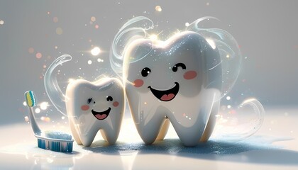 Obraz premium A toothbrush and a toothpaste are sitting next to each other on a surface with bubbles and bubbles