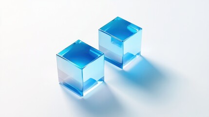 Obraz premium Two Blue Glass Cubes on White Background
