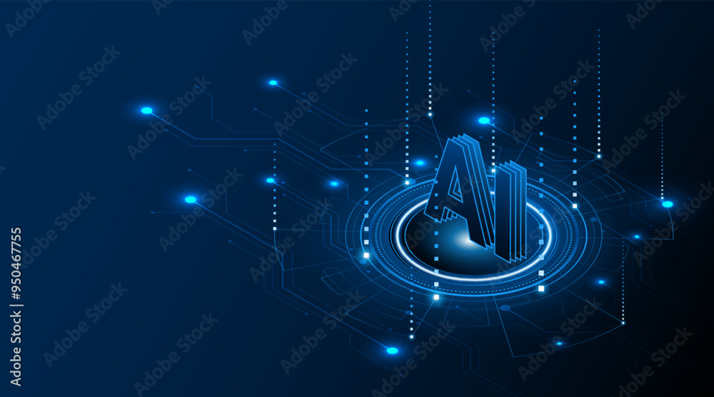Aufkleber Digital technology of the future. AI icon or artificial intelligence symbol. Future advanced artificial intelligence technology circuit board concept
