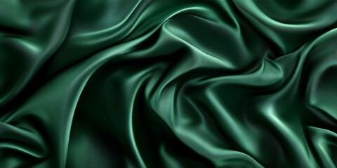 Fototapeta premium Deep green, silky fabric, draped and wavy.
