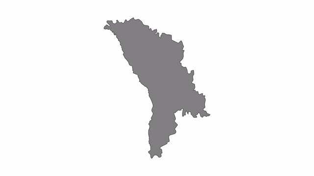 Moldova map animation. Black line smoothly transitioning to fill, drawing on white, transparent alpha channel.