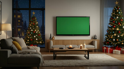 living room with christmas tree generative.ai