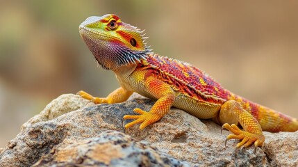Obraz premium A Vibrant Bearded Dragon Perched on a Rock