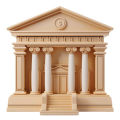 Obraz premium 3D illustration of a classical bank building with pillars and detailed architecture, representing finance, banking, and stability.
