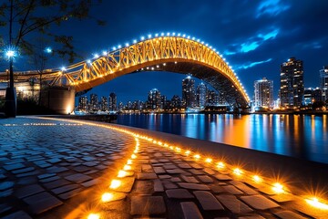 Obraz premium Bridge Iconic, Historic, and Landmark depicted in a famous city where an iconic historic bridge serves as a major landmark, attracting tourists and locals alike