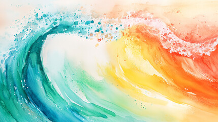 Fototapeta premium Akwarelowa, abstrakcyjna fala zachwyca swoją swobodną formą i żywymi barwami, które odzwierciedlają letnią radość.