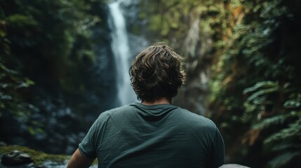 Tranquil Waterfall Moment in Lush Rainforest Surroundings