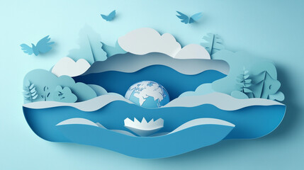 Obraz premium Kreatywna sztuka papierowa z motywem ochrony środowiska, która łączy estetykę z edukacją.