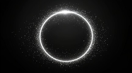Fototapeta premium White, glowing circular frame with particles isolated on a black background. 