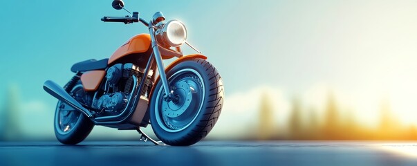 Fototapeta premium A classic motorcycle parked on a city street with a bright blue sky in the background.